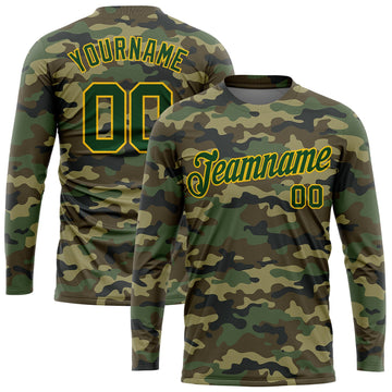 Custom Camo Green-Gold Salute To Service Long Sleeve Performance T-Shirt