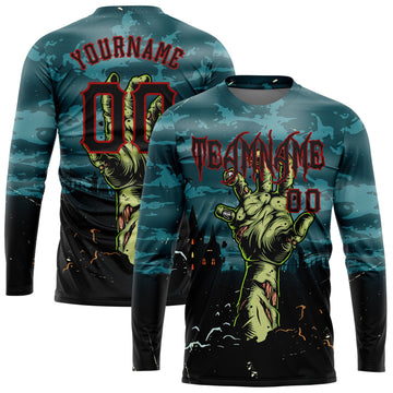 Custom 3D Pattern Halloween Horror Night Trick Treat Long Sleeve Performance T-Shirt