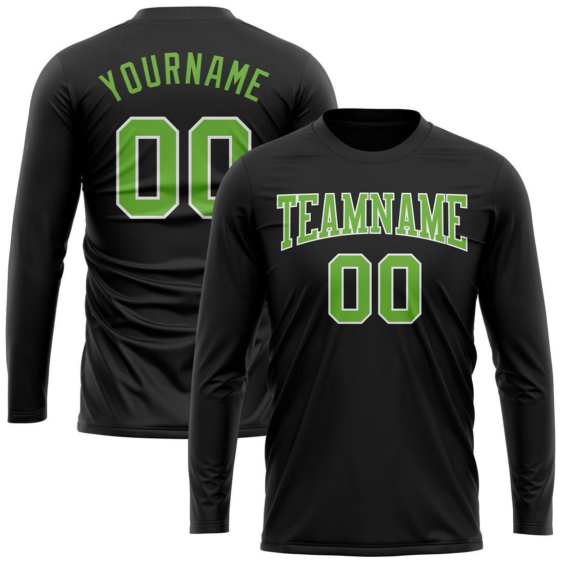 Custom Black Neon Green-White Long Sleeve Performance T-Shirt