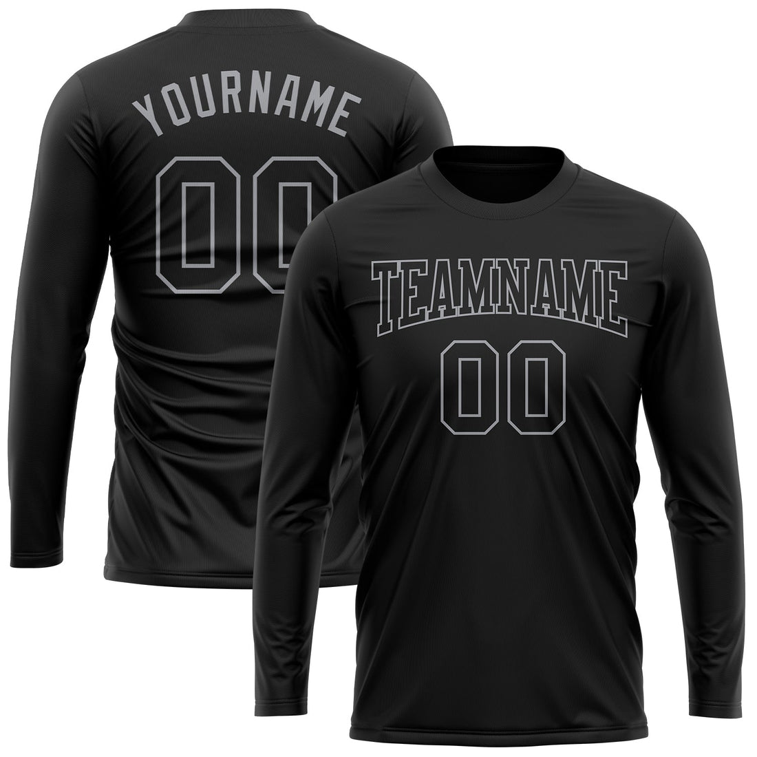 Custom Black Black-Gray Long Sleeve Performance T-Shirt