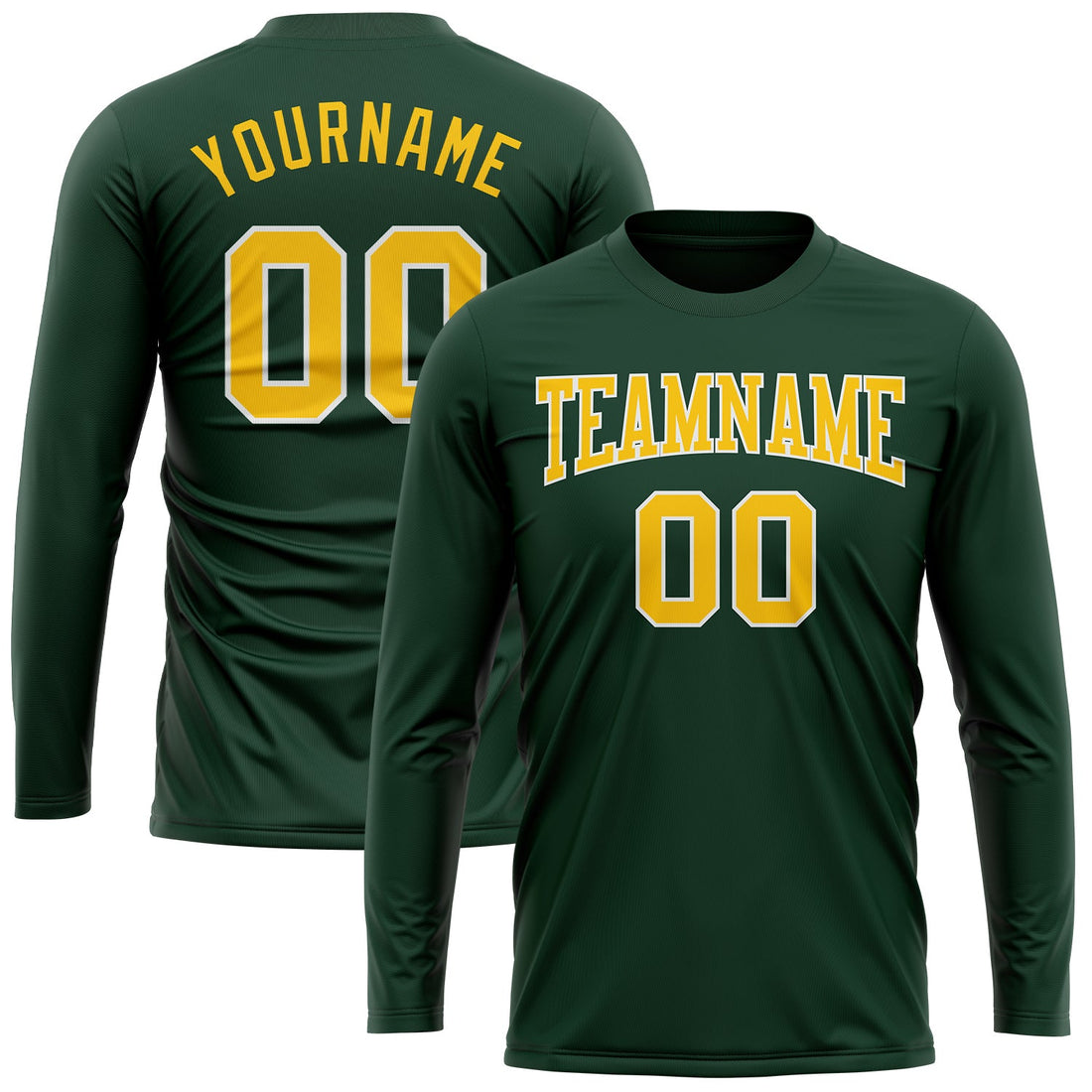 Custom Green Gold-White Long Sleeve Performance T-Shirt