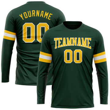 Custom Green Gold-White Long Sleeve Performance T-Shirt