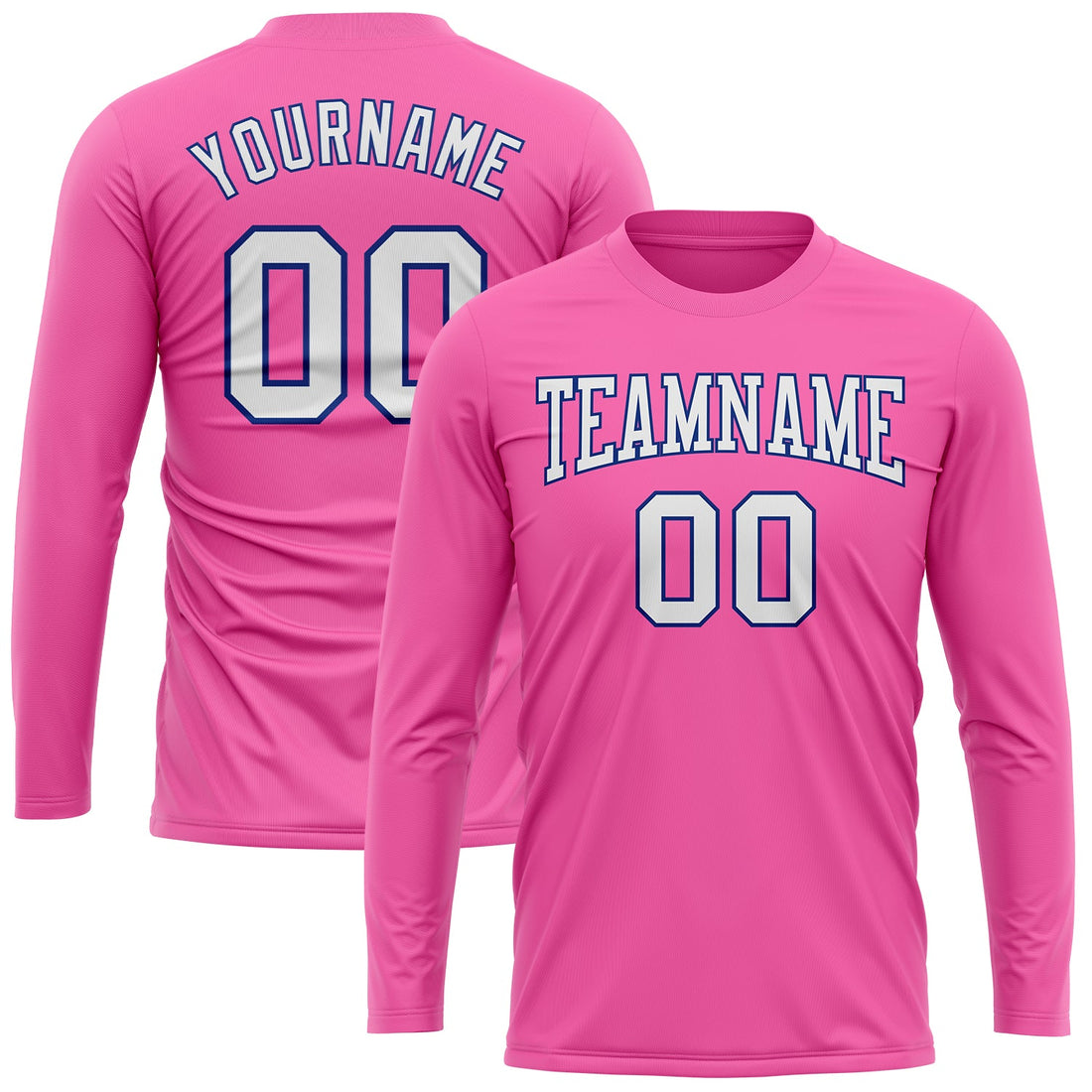 Custom Pink White-Royal Long Sleeve Performance T-Shirt