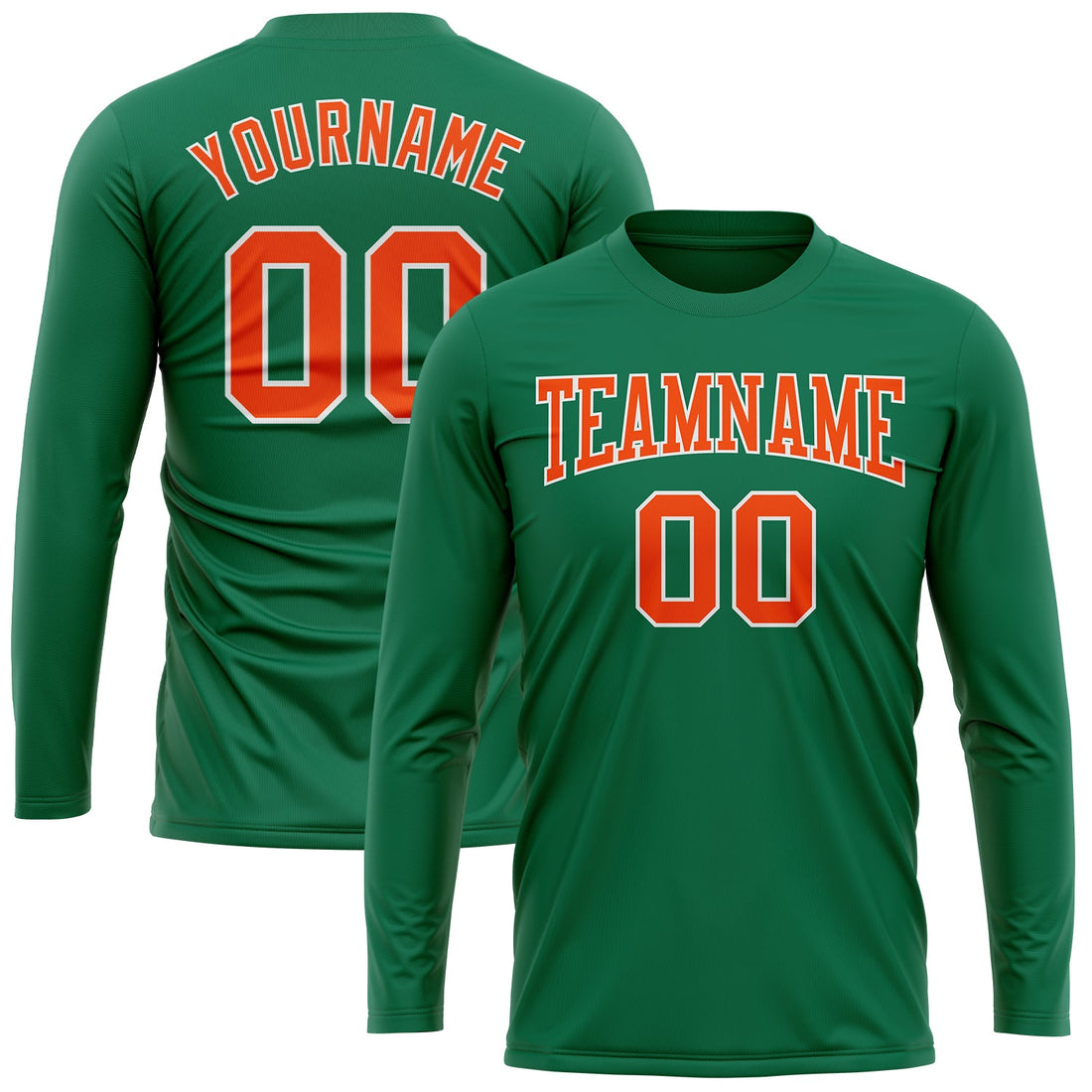 Custom Kelly Green Orange-White Long Sleeve Performance Salute To Service T-Shirt