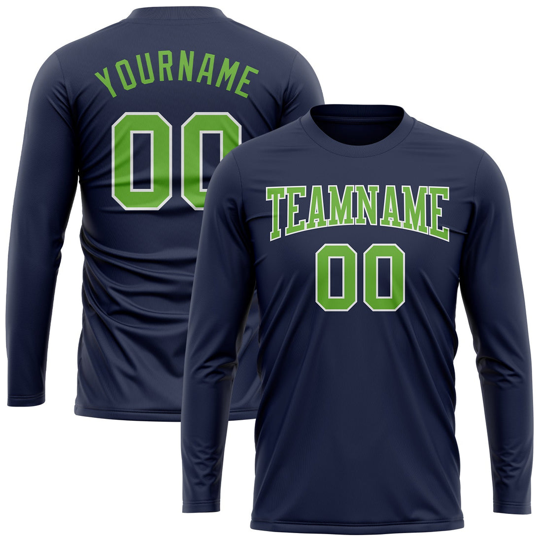 Custom Navy Neon Green-White Long Sleeve Performance Salute To Service T-Shirt