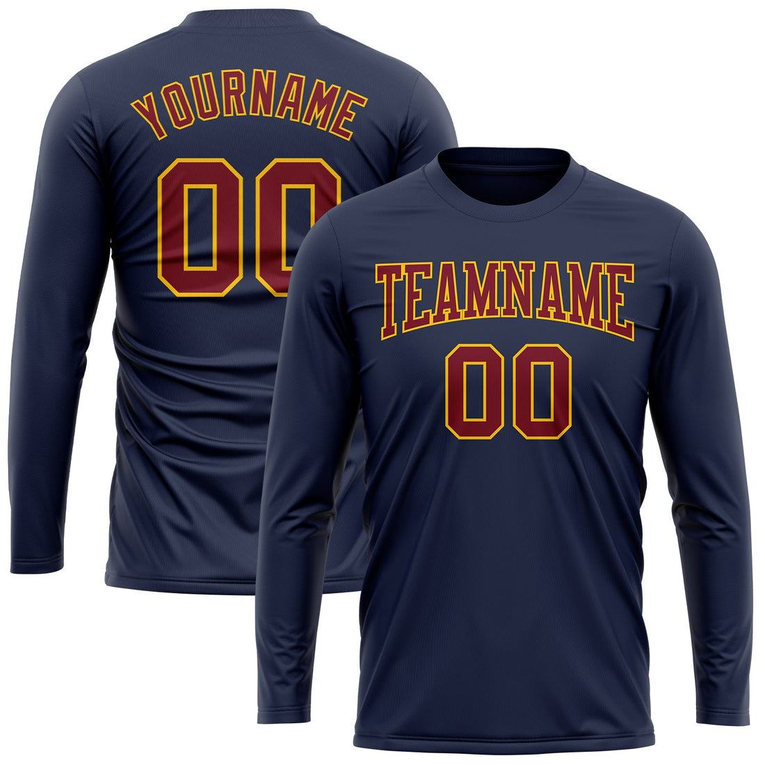 Custom Navy Crimson-Gold Long Sleeve Performance Salute To Service T-Shirt