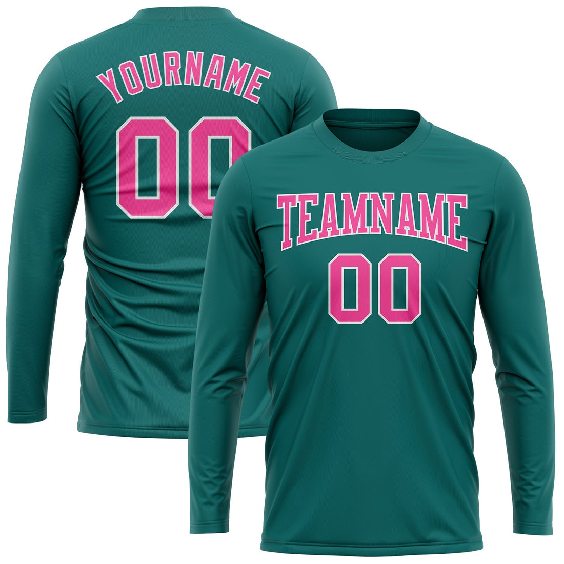 Custom Aqua Pink-White Long Sleeve Performance T-Shirt