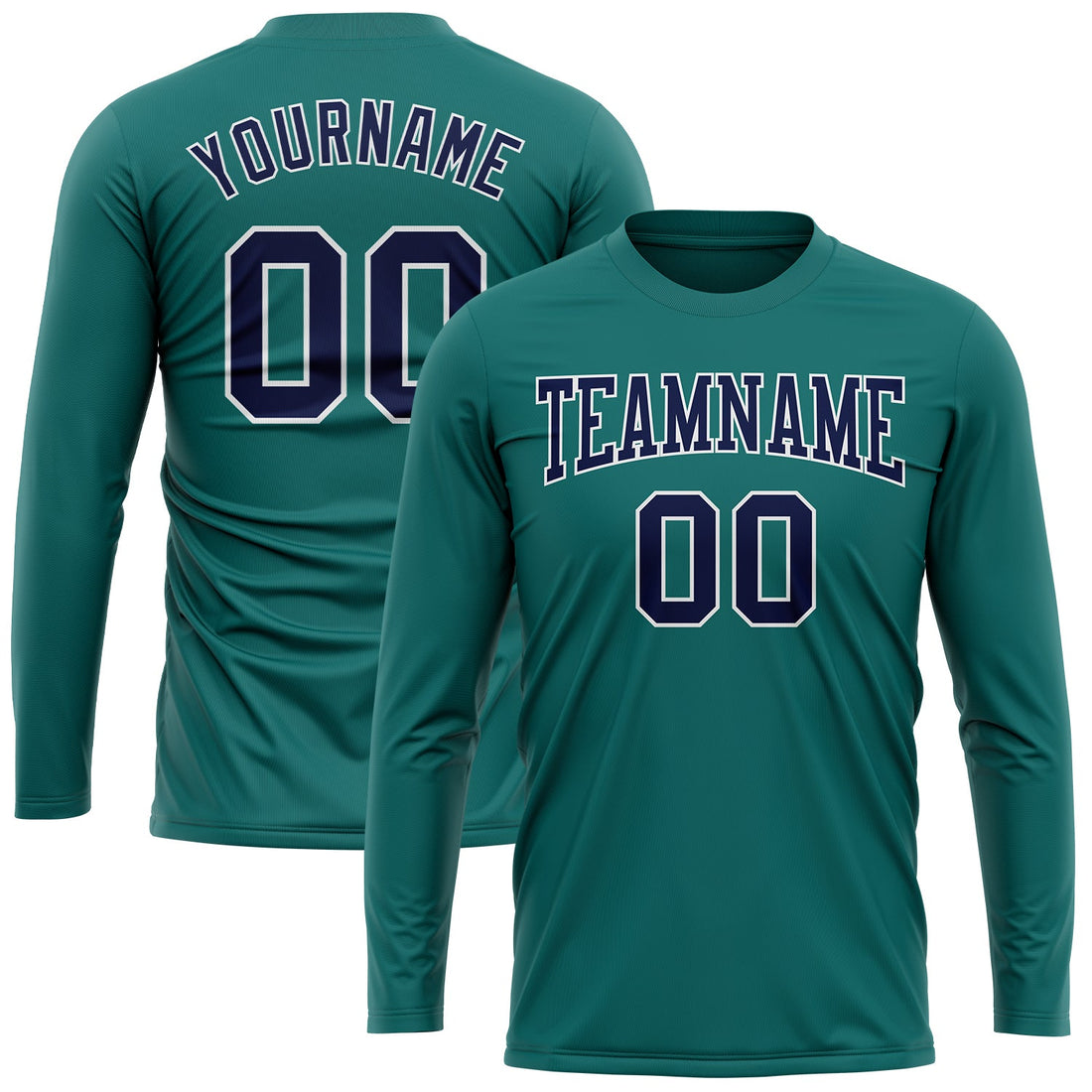 Custom Aqua Navy-White Long Sleeve Performance T-Shirt