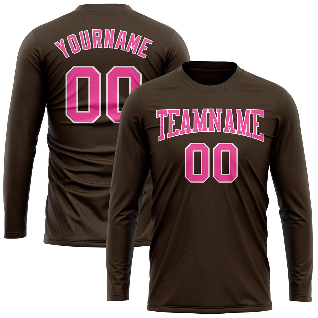 Custom Brown Pink-White Long Sleeve Performance T-Shirt