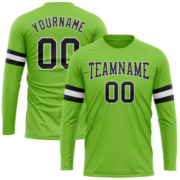 Custom Neon Green Black-White Long Sleeve Performance T-Shirt