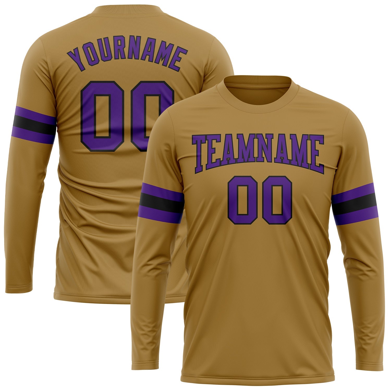 Custom Old Gold Purple-Black Long Sleeve Performance T-Shirt