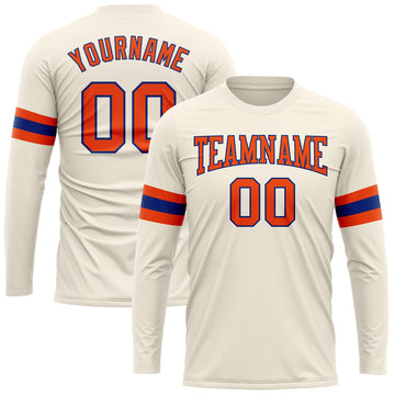 Custom Cream Orange-Royal Long Sleeve Performance T-Shirt