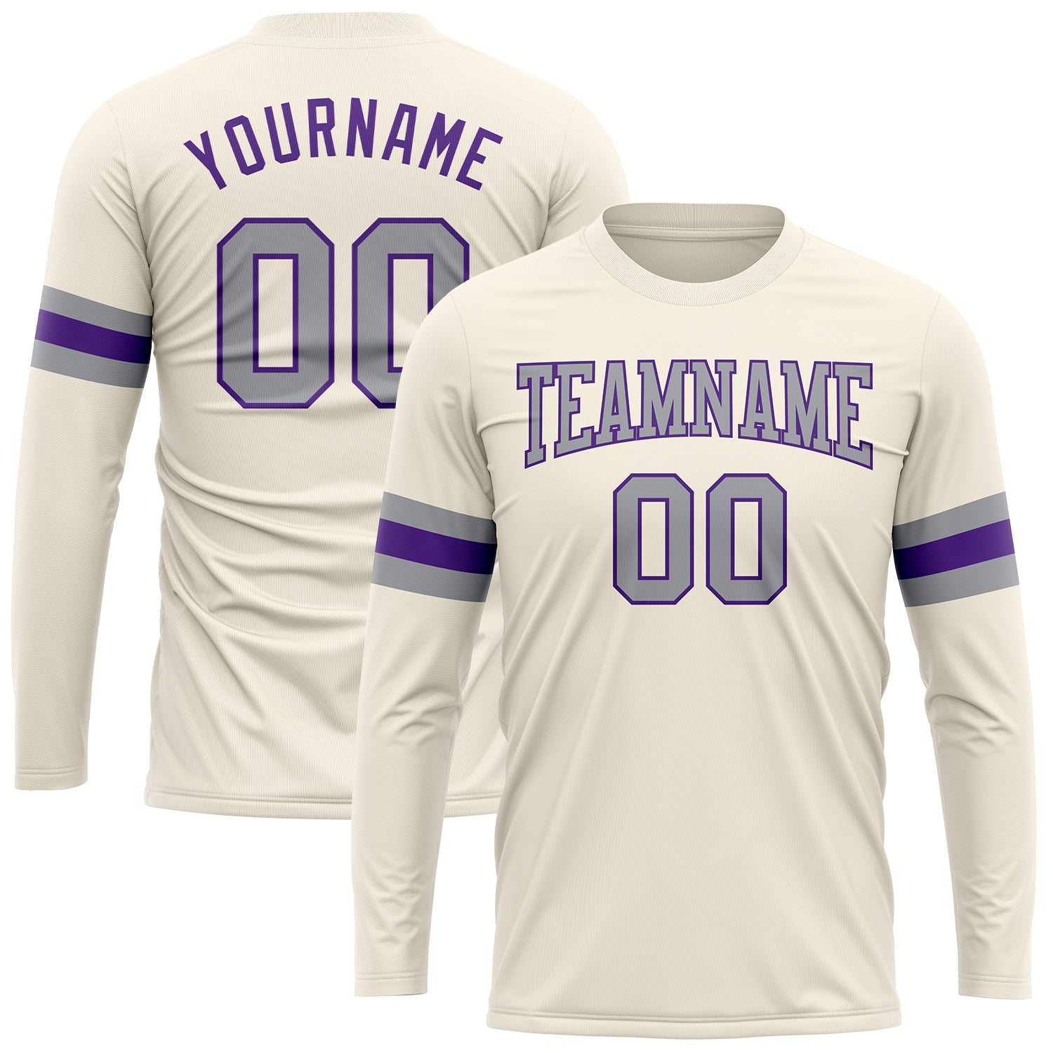 Custom Cream Gray-Purple Long Sleeve Performance T-Shirt