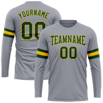 Custom Gray Green-Gold Long Sleeve Performance T-Shirt