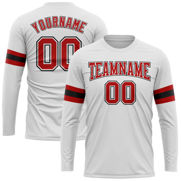 Custom White Red-Black Long Sleeve Performance T-Shirt