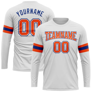 Custom White Orange-Royal Long Sleeve Performance T-Shirt