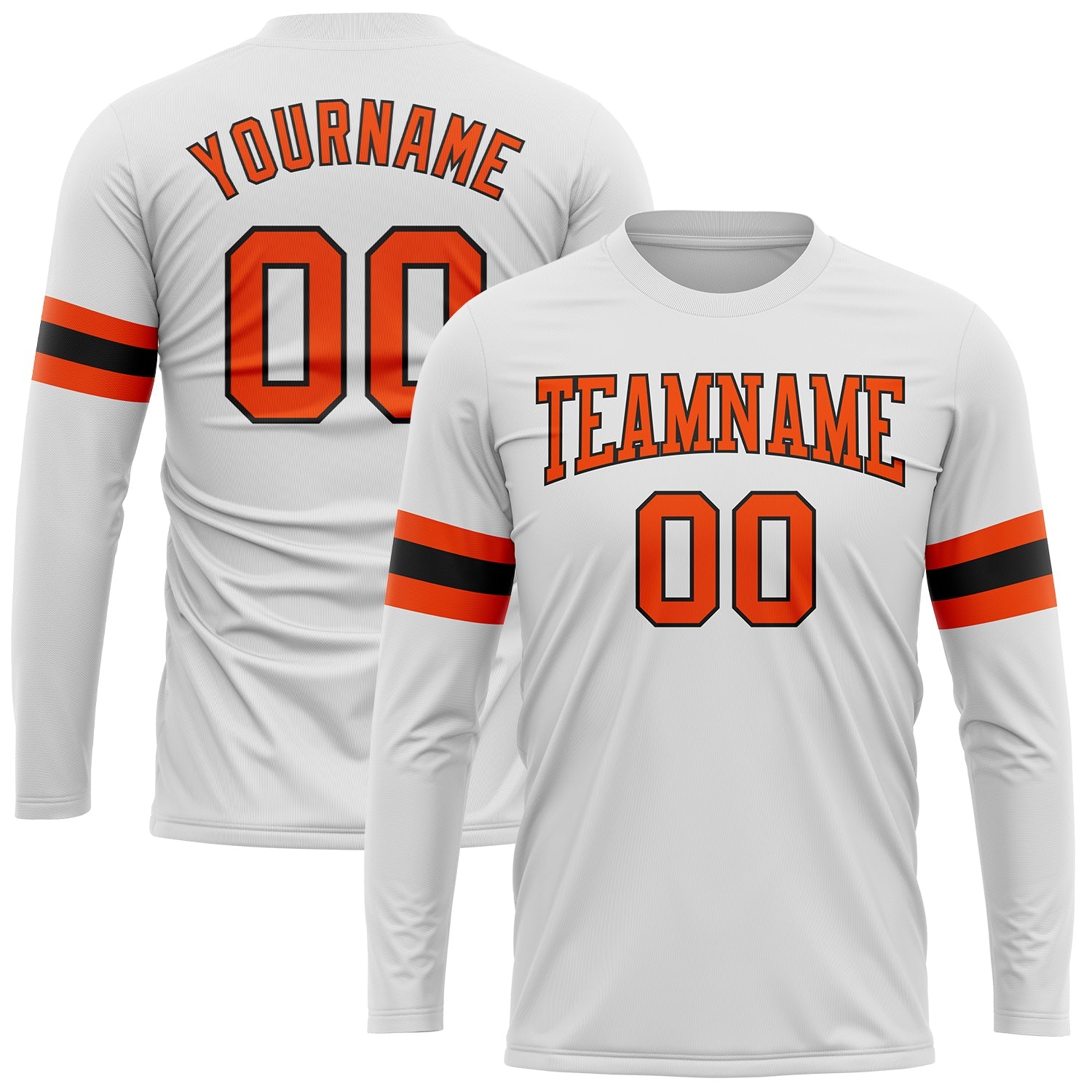 Custom White Orange-Black Long Sleeve Performance T-Shirt