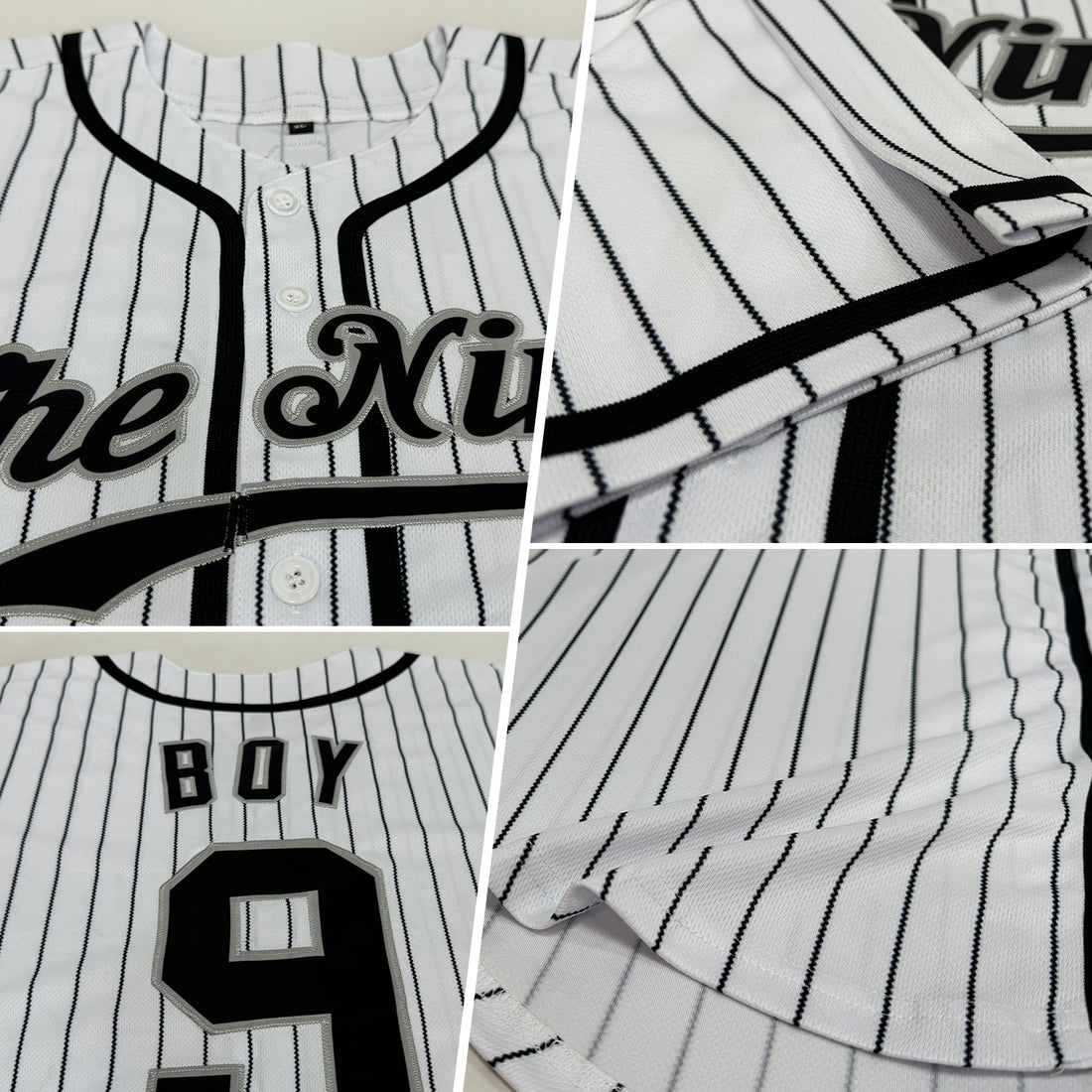 Custom White Black Pinstripe Black-Gray Authentic Baseball Jersey