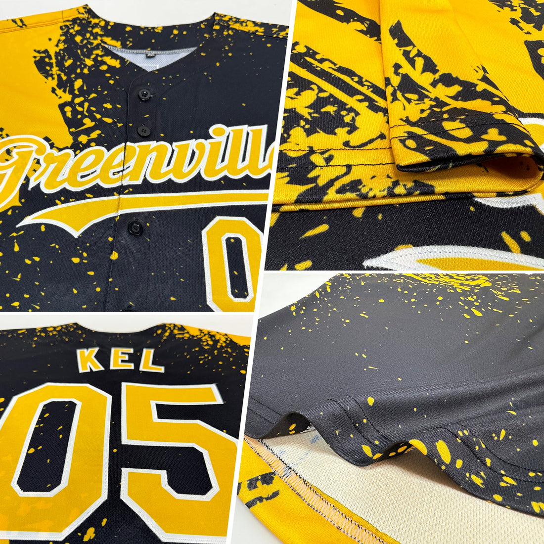 Custom Black Gold-White 3D Pattern Design Abstract Brush Stroke Authentic Baseball Jersey