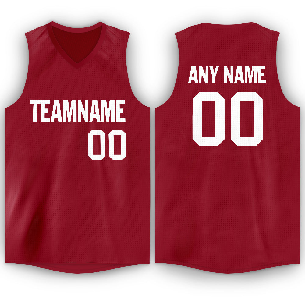 Custom Maroon White V-Neck Basketball Jersey