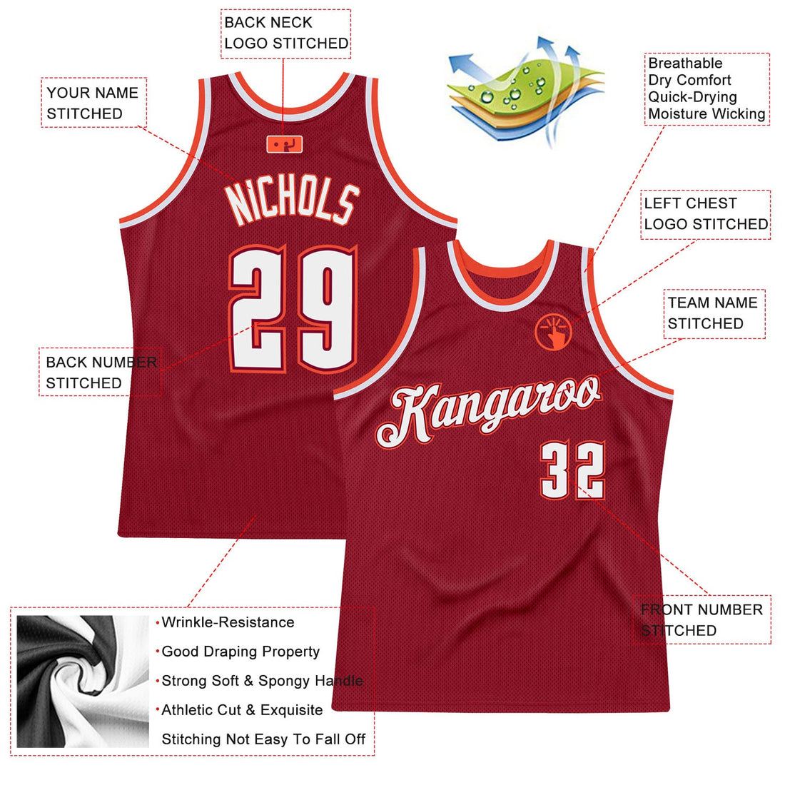 Custom Maroon White-Orange Authentic Throwback Basketball Jersey