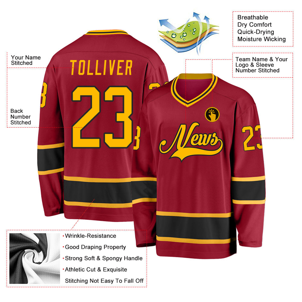 Custom Maroon Gold-Black Hockey Jersey