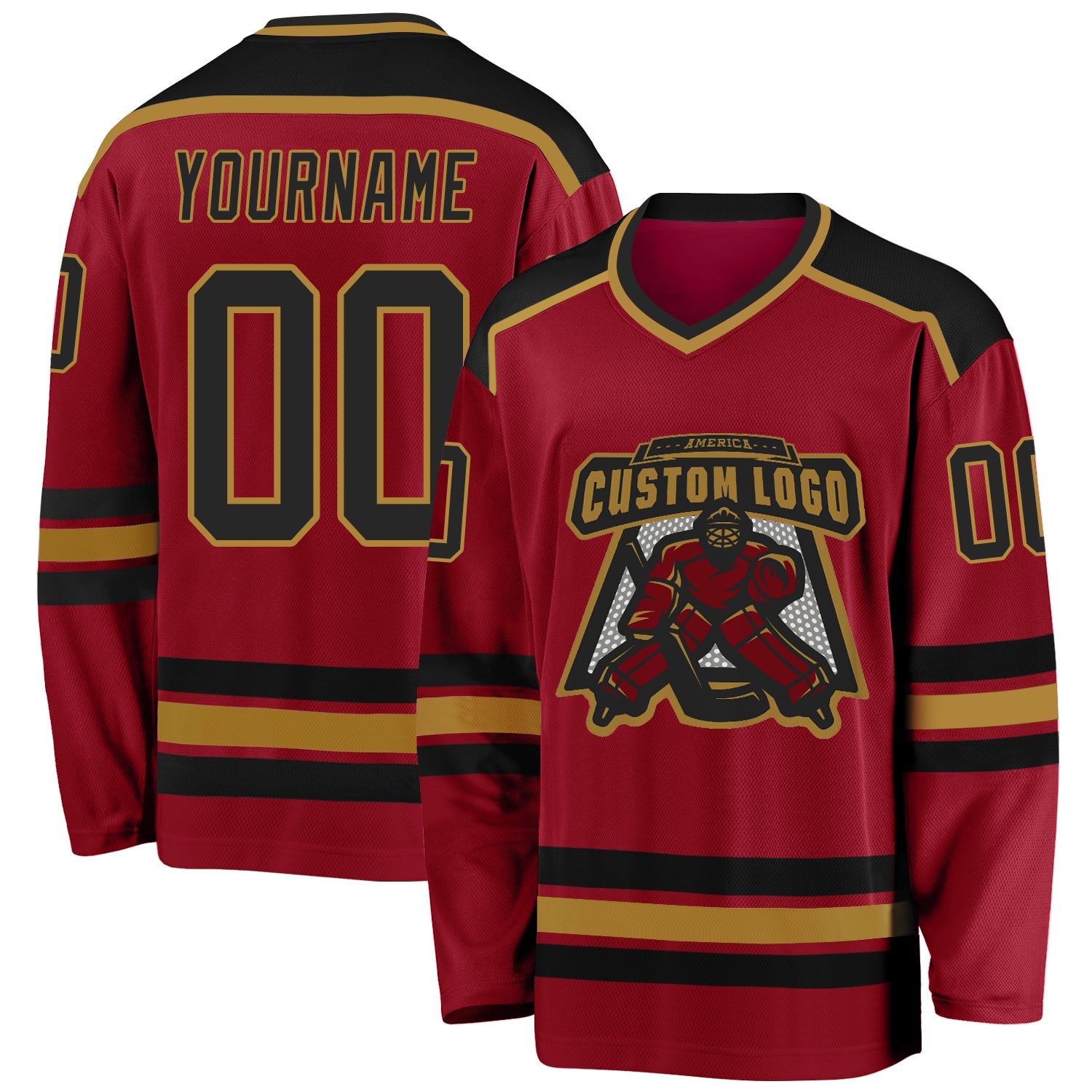 Custom Maroon Black-Old Gold Hockey Jersey