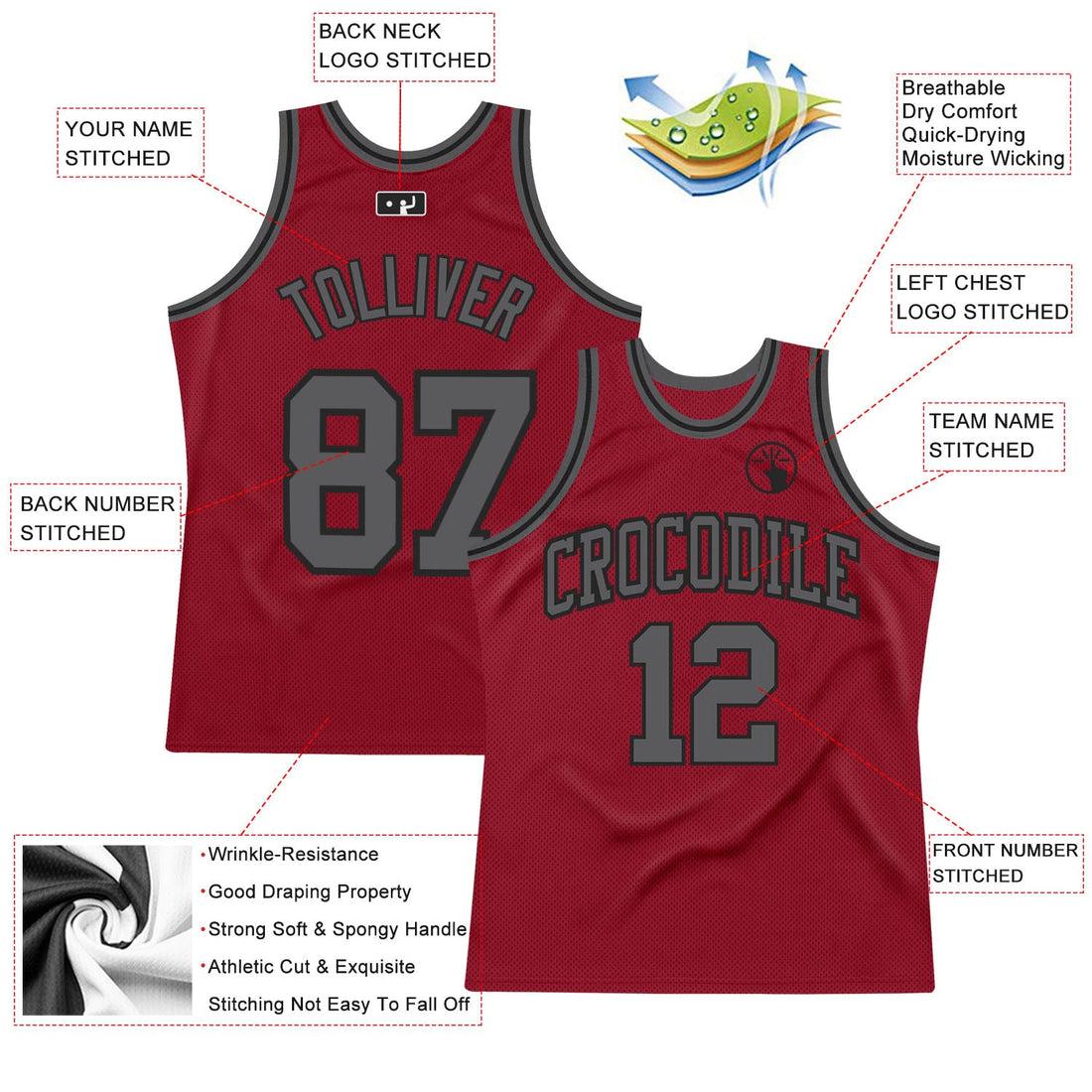 Custom Maroon Steel Gray-Black Authentic Throwback Basketball Jersey