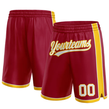 Custom Maroon White-Yellow Authentic Basketball Shorts