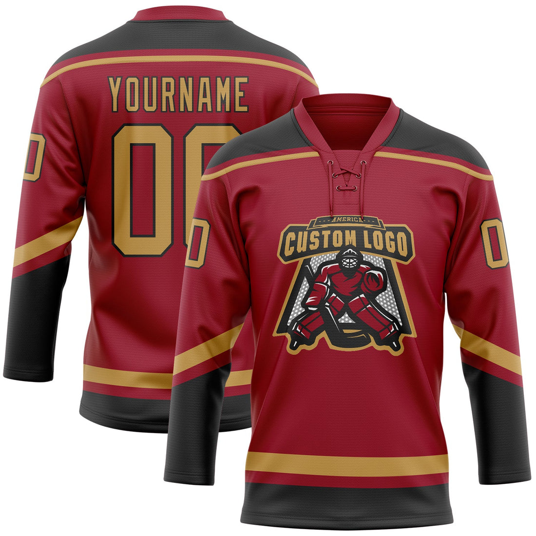 Custom Maroon Old Gold-Black Hockey Lace Neck Jersey