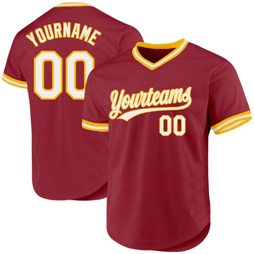 Custom Maroon White-Gold Authentic Throwback Baseball Jersey