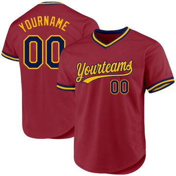 Custom Maroon Navy-Gold Authentic Throwback Baseball Jersey