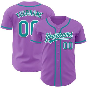 Custom Medium Purple Teal-White Authentic Baseball Jersey