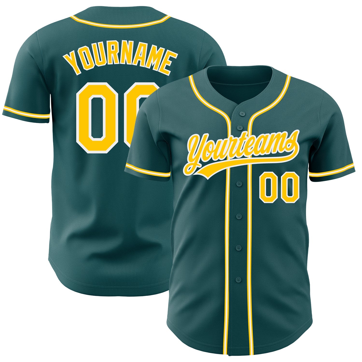 Custom Midnight Green Yellow-White Authentic Baseball Jersey