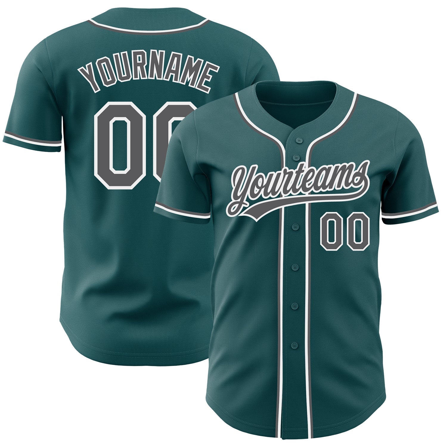 Custom Midnight Green Steel Gray-White Authentic Baseball Jersey