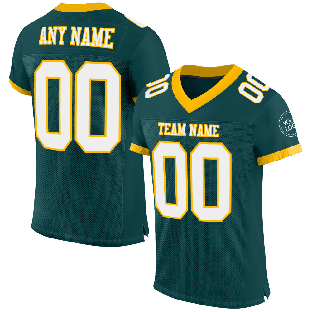 Custom Midnight Green White-Gold Mesh Authentic Football Jersey