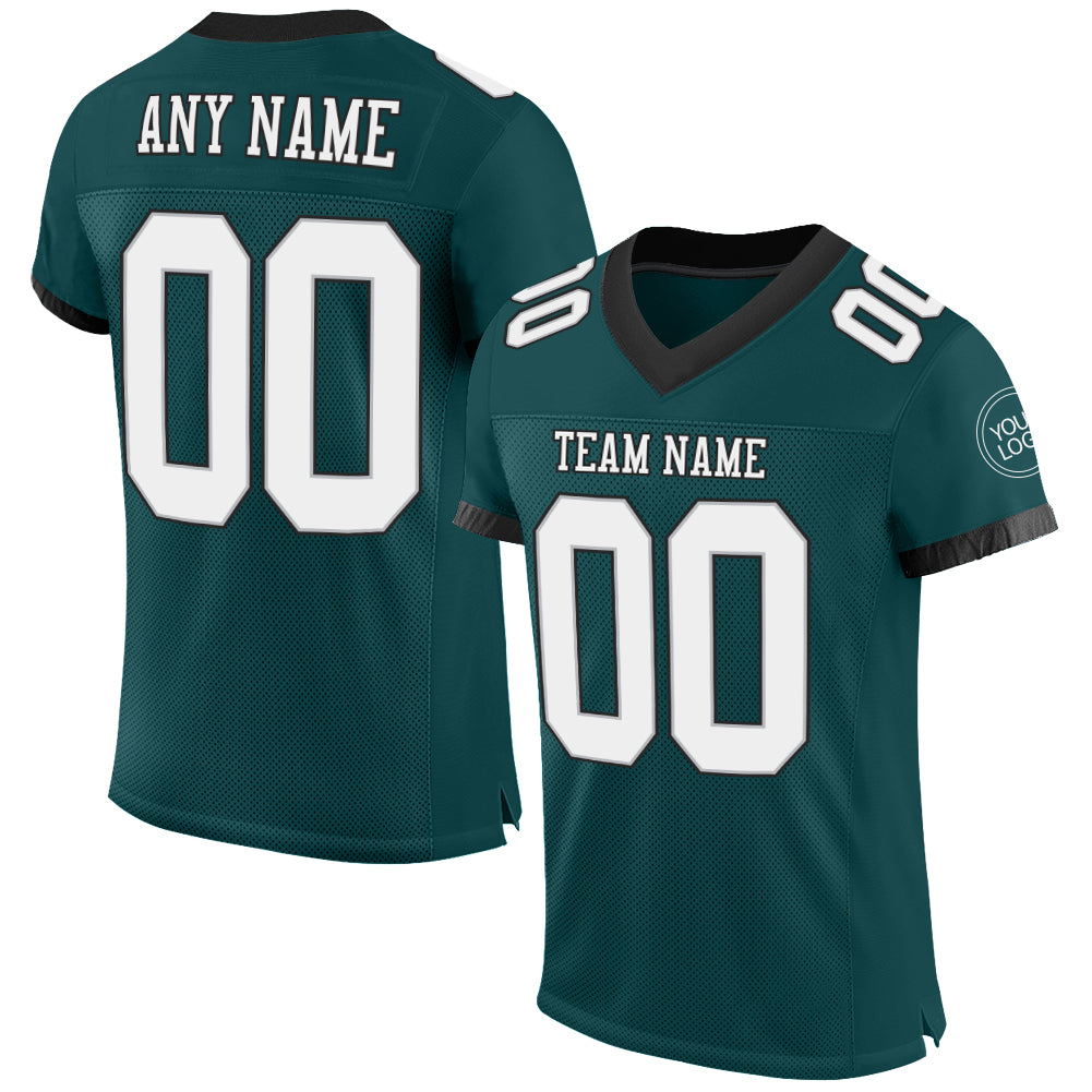 Custom Midnight Green White Gray-Black Mesh Authentic Football Jersey