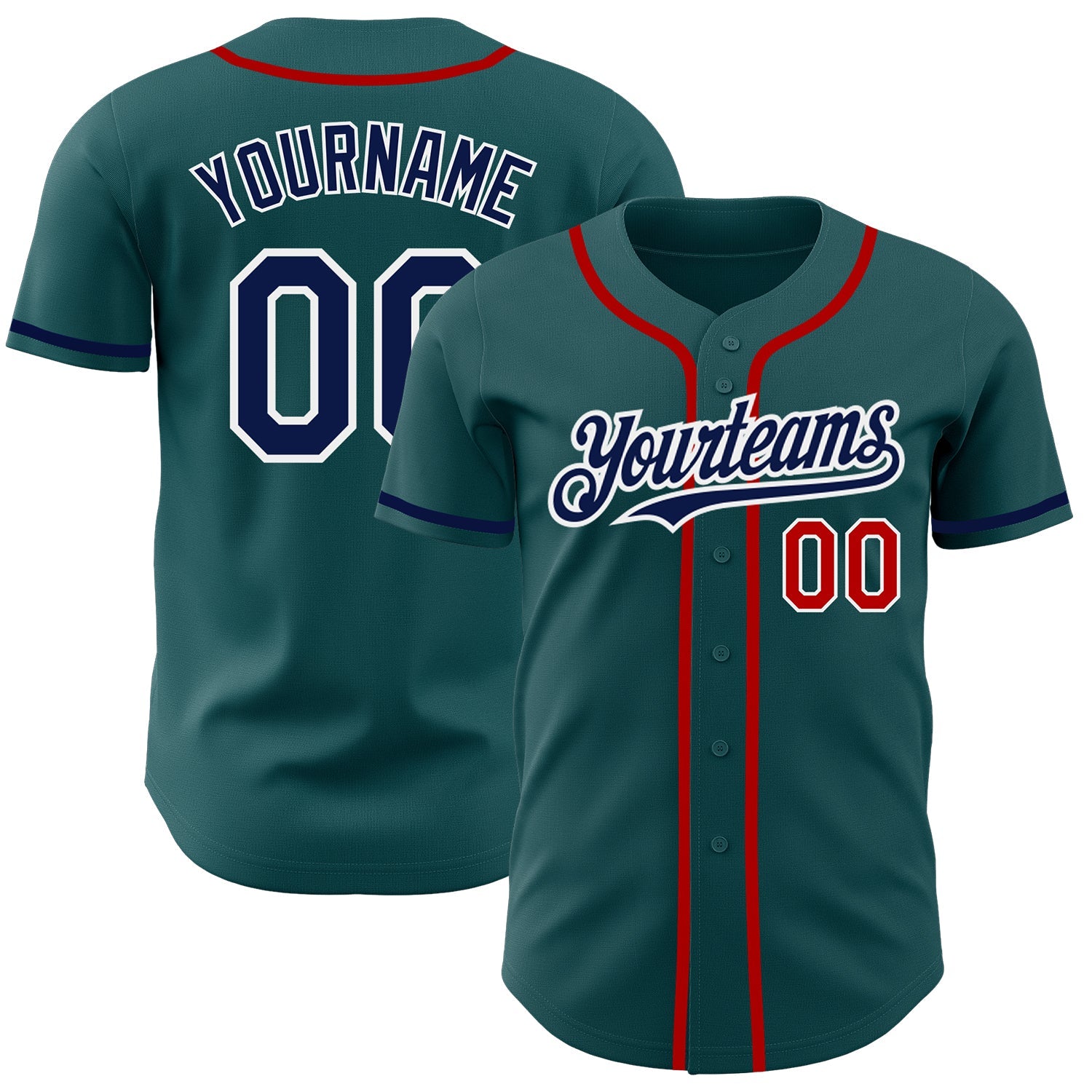 Custom Midnight Green Navy-Red Authentic Baseball Jersey