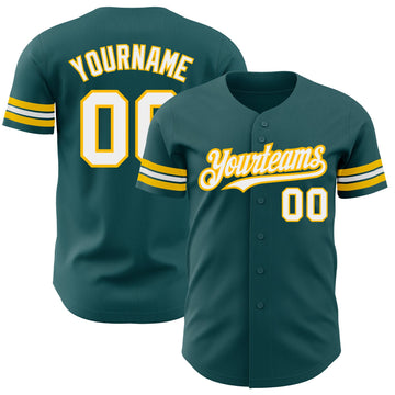 Custom Midnight Green White-Gold Authentic Baseball Jersey