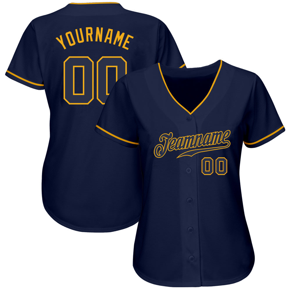 Custom Navy Navy-Gold Authentic Baseball Jersey