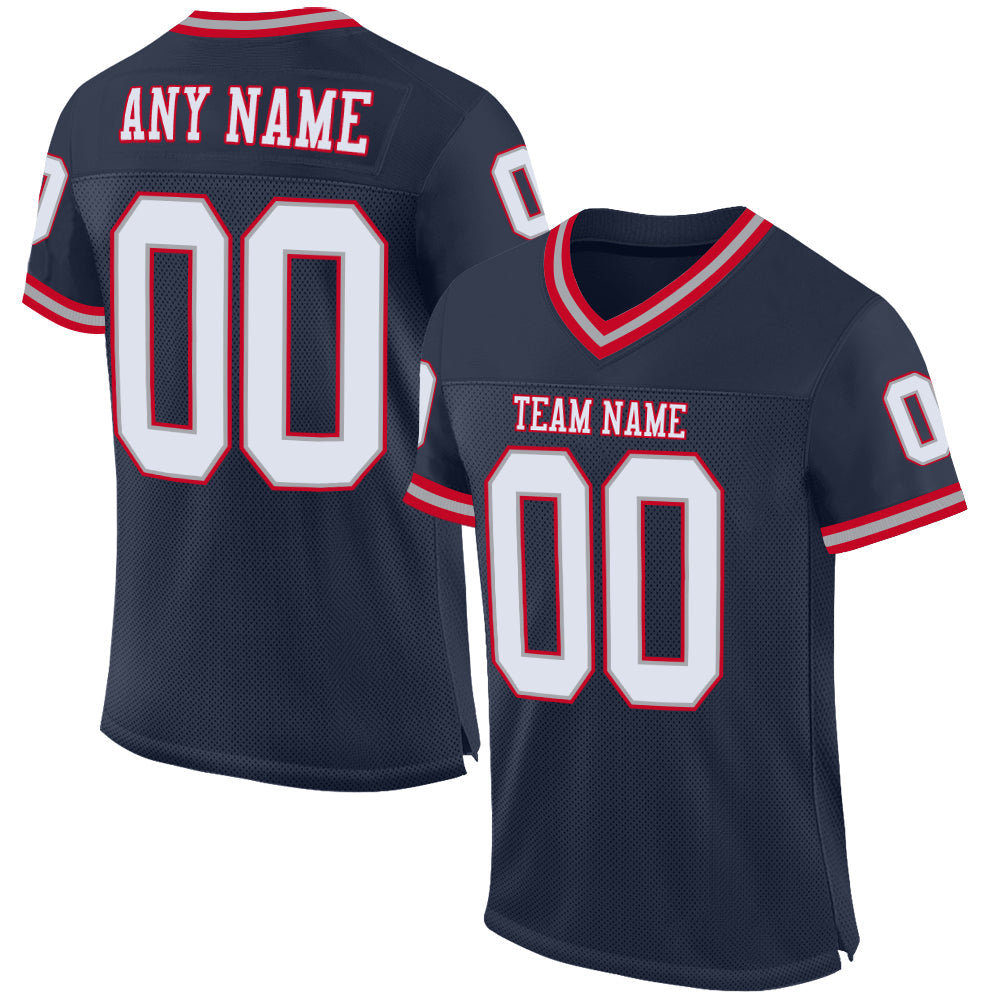 Custom Navy White-Gray Mesh Authentic Throwback Football Jersey