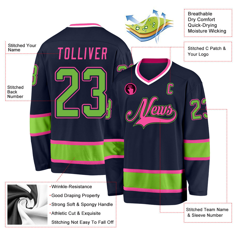 Custom Navy Neon Green-Pink Hockey Jersey