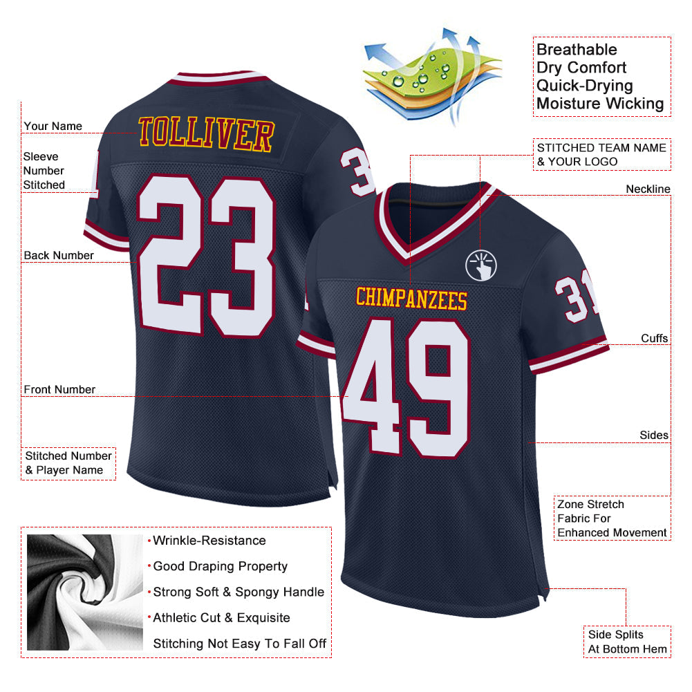 Custom Navy White-Maroon Mesh Authentic Throwback Football Jersey