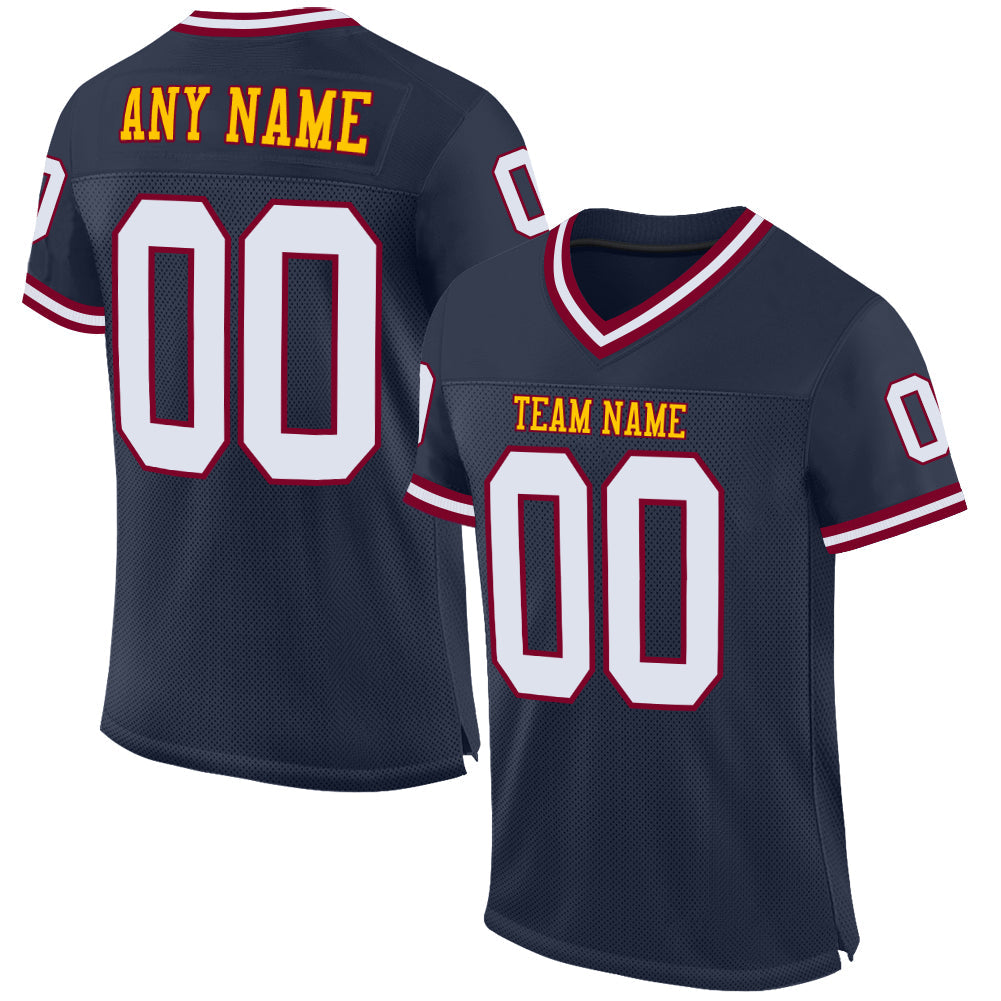 Custom Navy White-Maroon Mesh Authentic Throwback Football Jersey