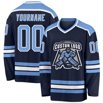 Custom Navy Light Blue-White Hockey Jersey