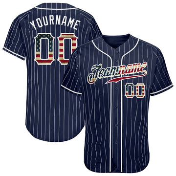 Custom Navy White Pinstripe Vintage USA Flag-White Authentic Baseball Jersey