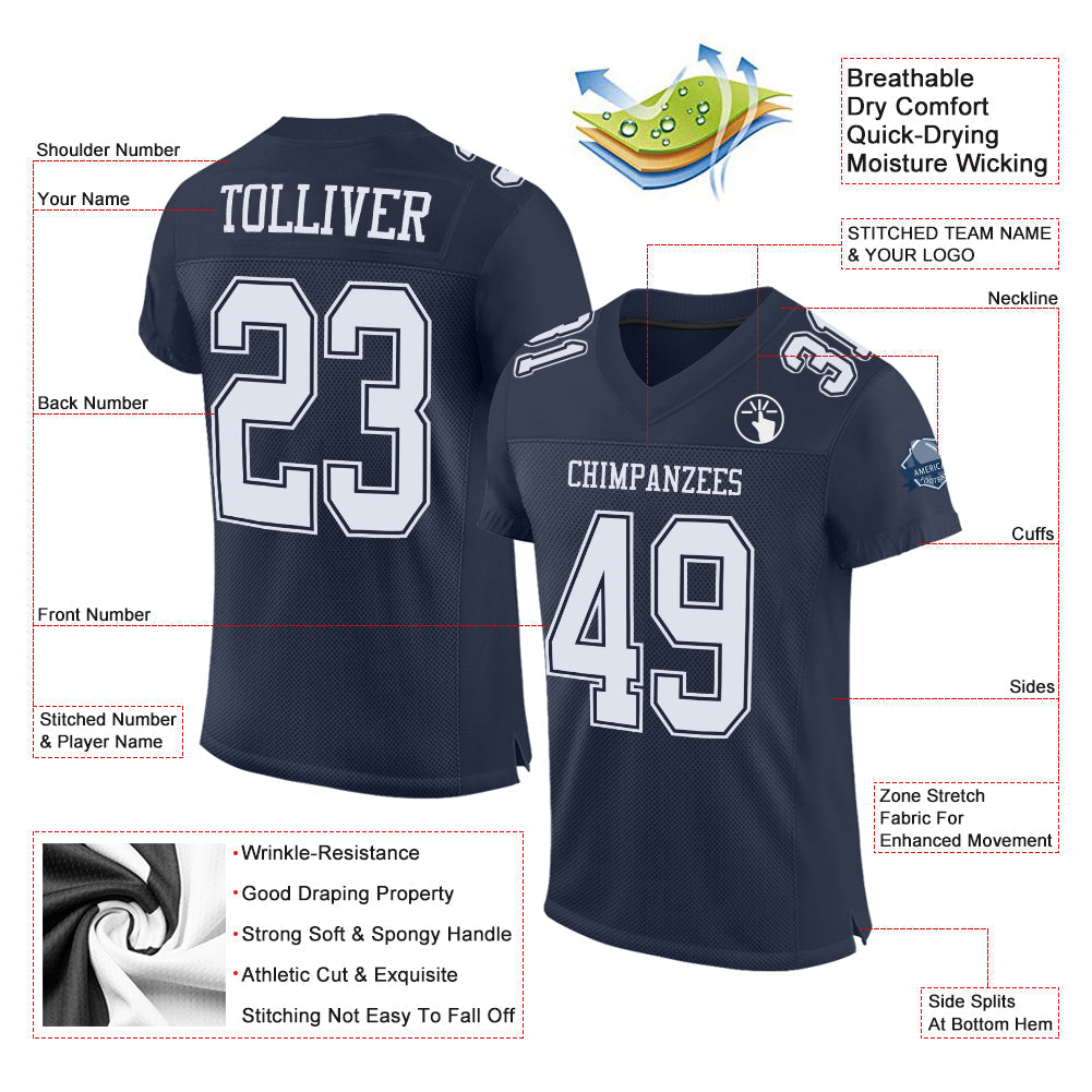 Custom Navy White Mesh Authentic Football Jersey