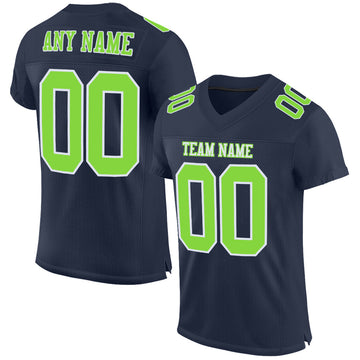 Custom Navy Neon Green-White Mesh Authentic Football Jersey