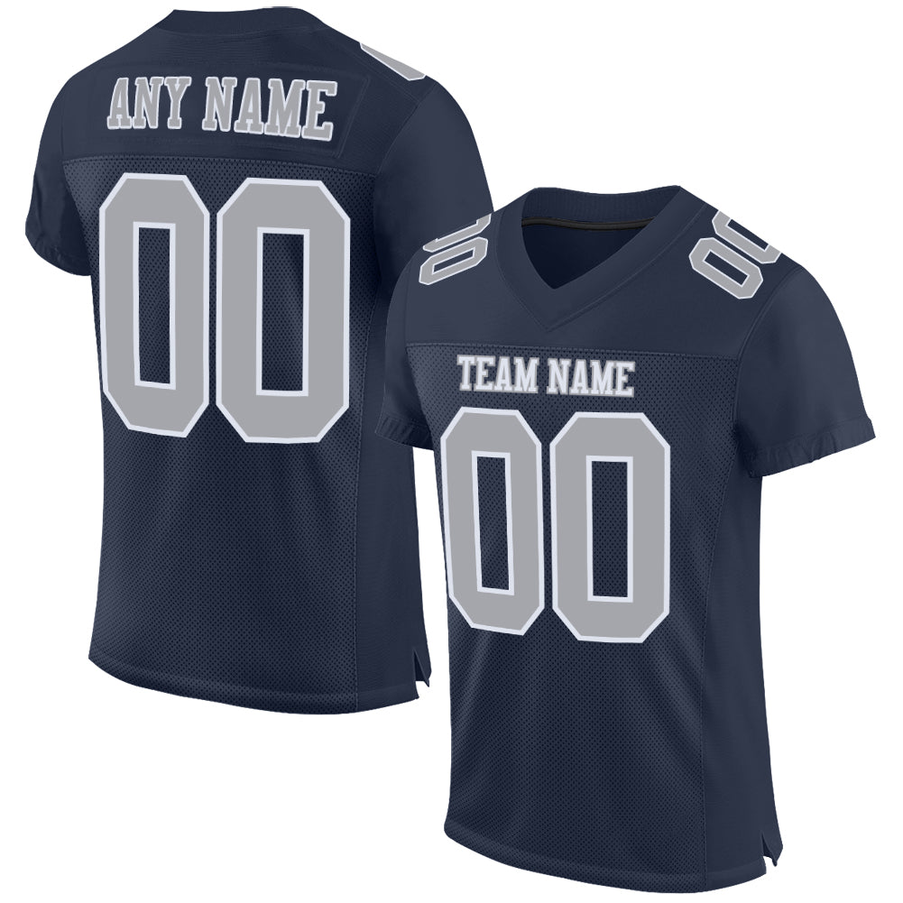 Custom Navy Gray-White Mesh Authentic Football Jersey