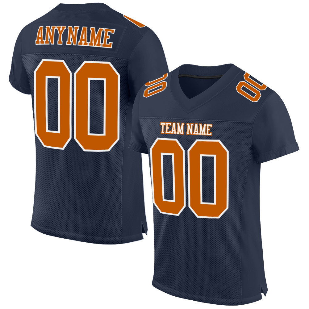 Custom Navy Texas Orange-White Mesh Authentic Football Jersey